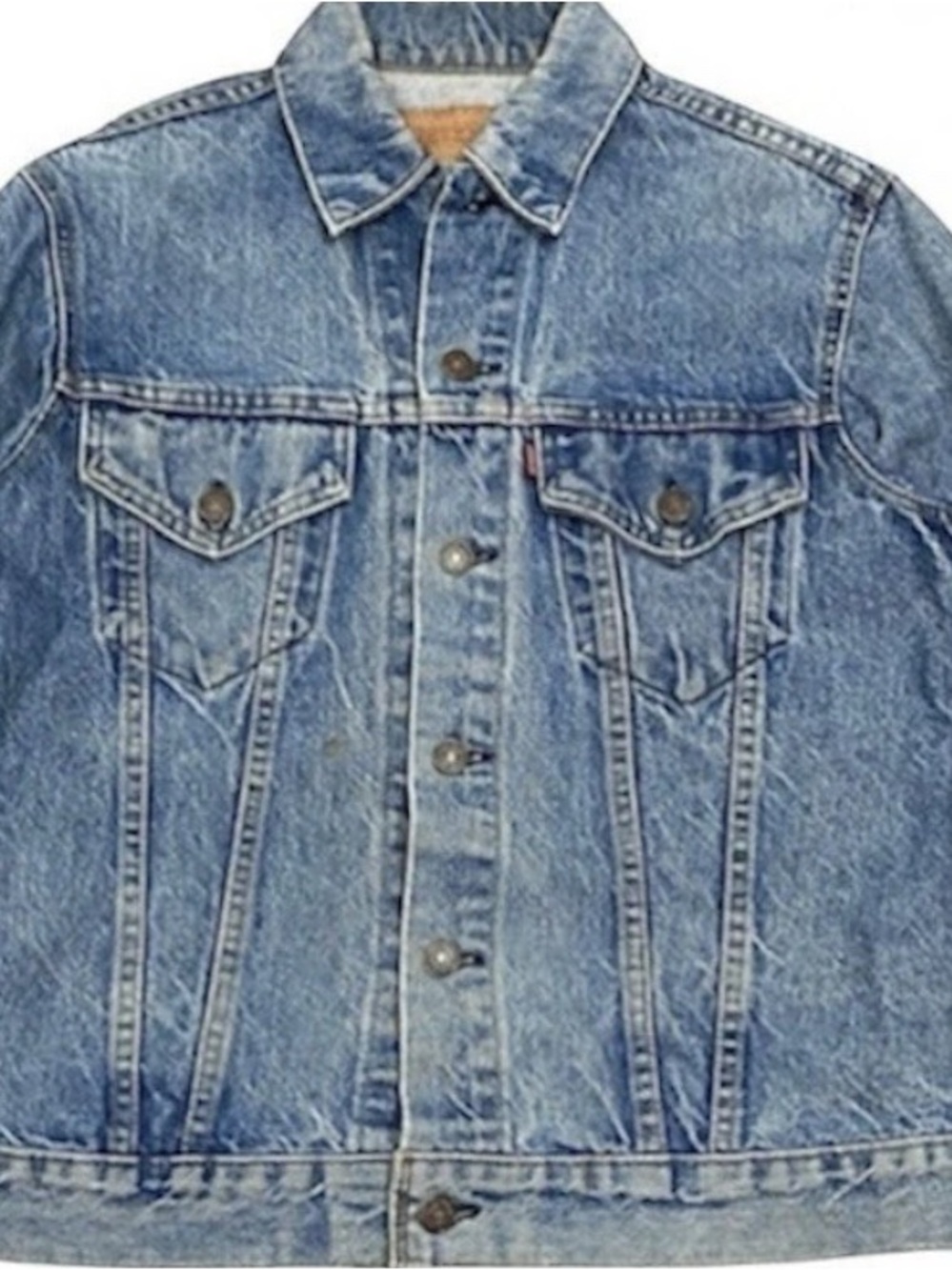Vintage Levi Jean Jacket Classic Original 90s Denim Light Wash Blue Trucker Sz S